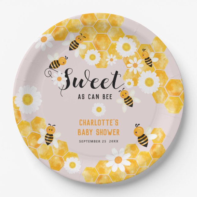 Assiettes En Carton Sweet As Can Bee Bumble Bee Baby shower Party (Devant)