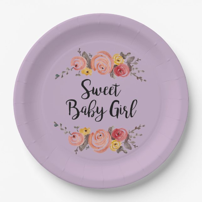 Assiettes En Carton Sweet Baby Girl Flower Peinture violet (Devant)