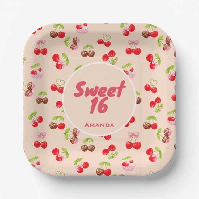 Assiettes En Carton Sweet Cherry Dessert Birthday Pattern Cute Party  (Recto)
