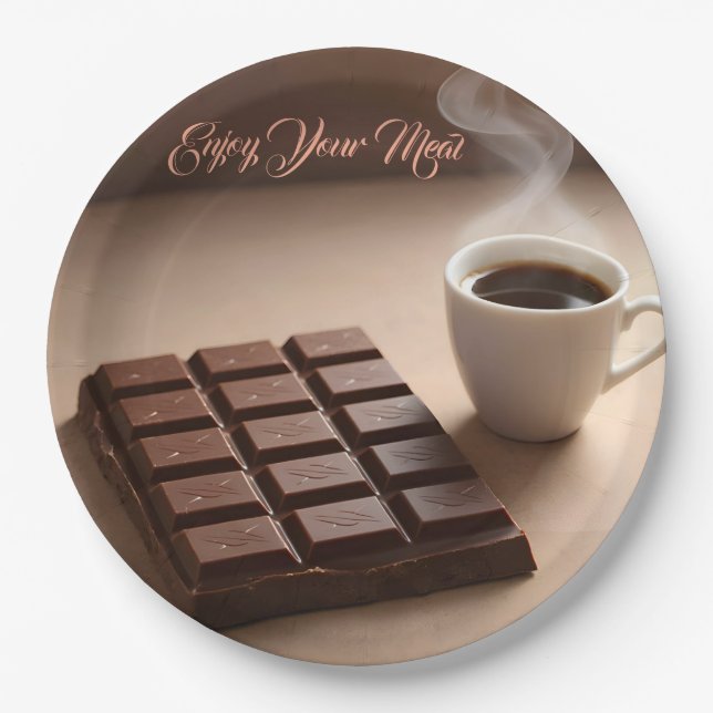 Assiettes En Carton Sweet Chocolate Bar And Coffee Cup Custom (Devant)