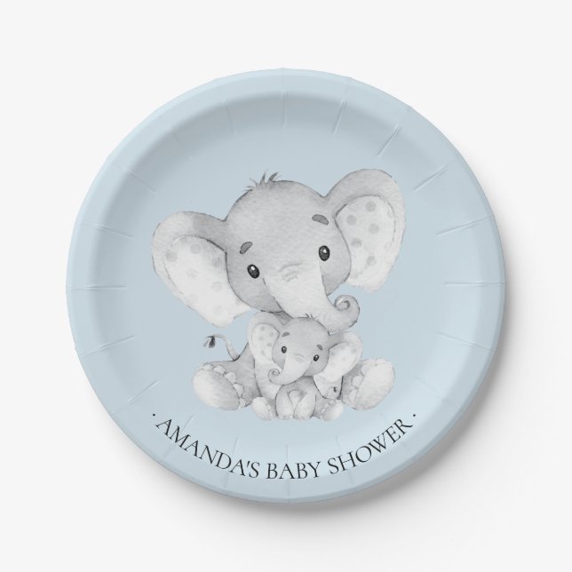 Assiettes En Carton Sweet Elephant Boys Baby shower 7" Plaque (Devant)