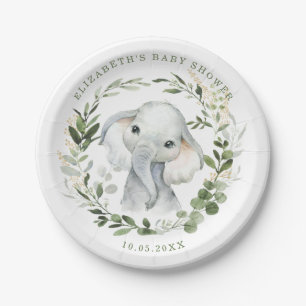 Assiettes En Carton Sweet Greenery Gold Jungle Elephant Baby shower