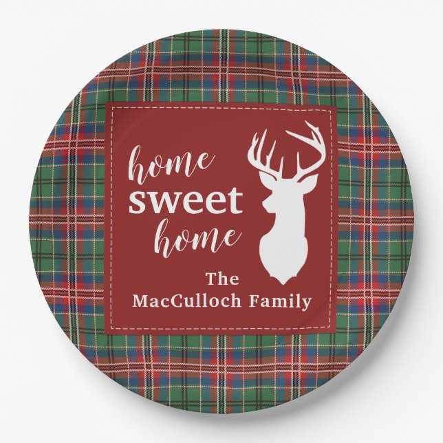 Assiettes En Carton Sweet Home Famille Tartan Plaid Personnalisé (Devant)