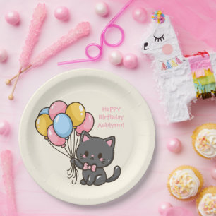 Assiettes En Carton Sweet Kawaii Chat noir fête d'anniversaire