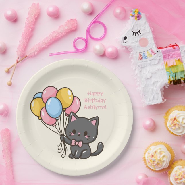 Assiettes En Carton Sweet Kawaii Chat noir fête d'anniversaire (Fête)