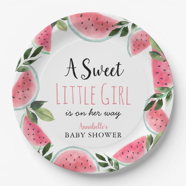 Assiettes En Carton Sweet Little Girl Baby shower de pastèque (Devant)