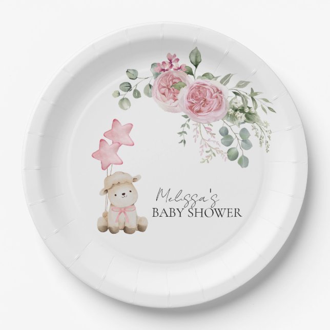 Assiettes En Carton Sweet Little Lamb Girl Roses roses rose Fleurs ver (Devant)