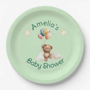 Assiettes En Carton Sweet Little One sur le chemin Baby shower vert