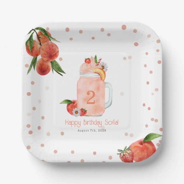 Assiettes En Carton Sweet Little Peach Smoothie 2e fête d'anniversaire (Recto)