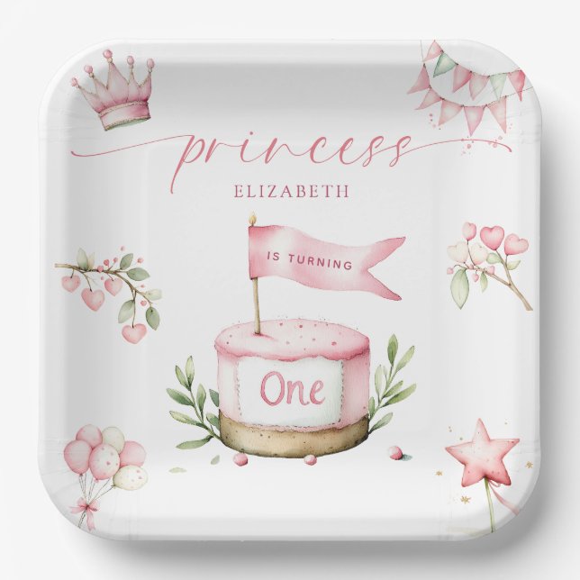 Assiettes En Carton Sweet Little Princess Pink Cake 1st Birthday (Recto)