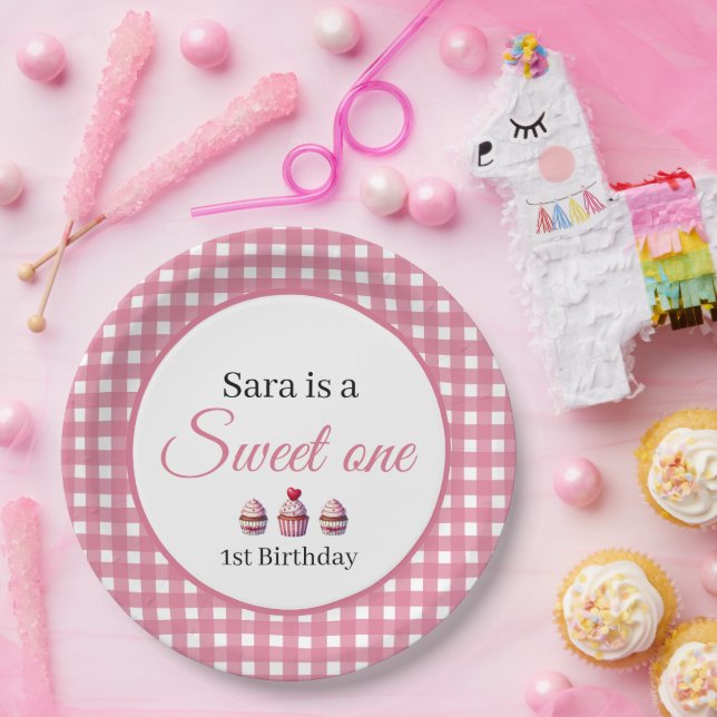 Assiettes En Carton Sweet One Cupcake for 1st Birthday Girl Party  (Fête)