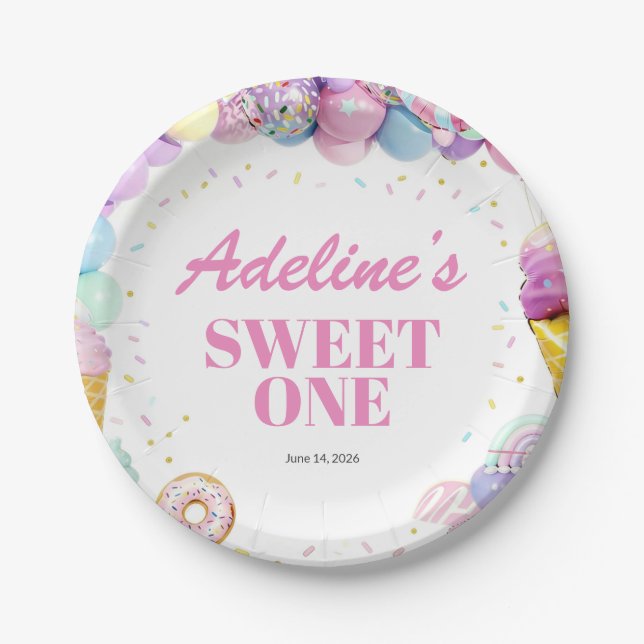 Assiettes En Carton Sweet One First Birthday Paper Plates (Devant)