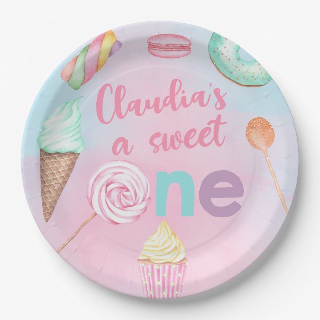 Assiettes En Carton Sweet One girl 1st anniversaire plaque papier fête (Devant)
