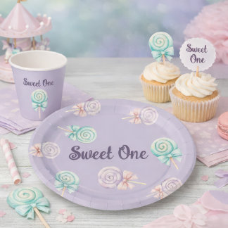 Assiettes En Carton Sweet One Pastel Lollipop First Birthday Paper