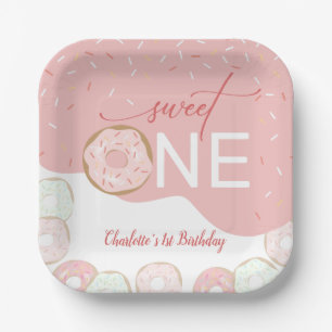 Assiettes En Carton Sweet One Rose Frosting Girl's premier anniversair