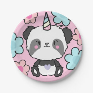 Assiettes En Carton Sweet Panda Unicorn Girly Floral