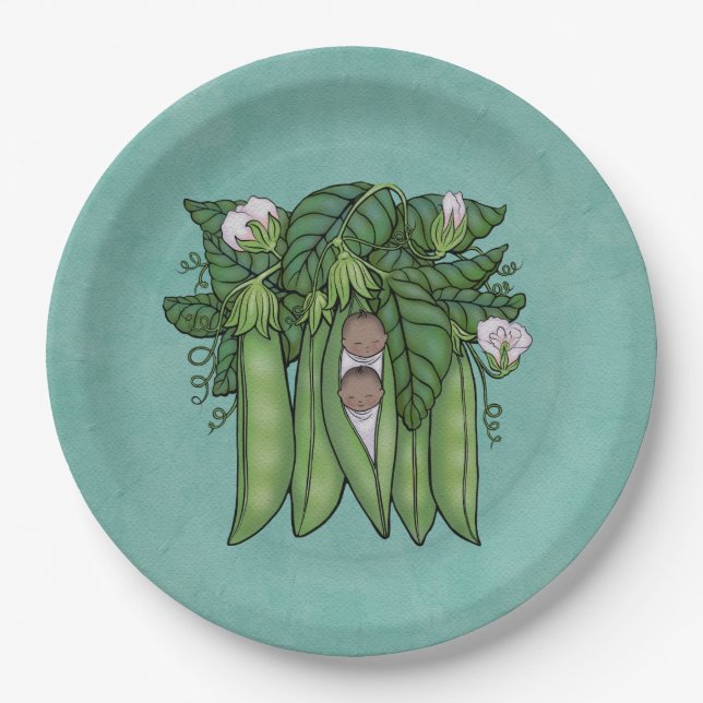 Assiettes En Carton Sweet Peas Ethnic Twins Multiples Baby shower (Devant)
