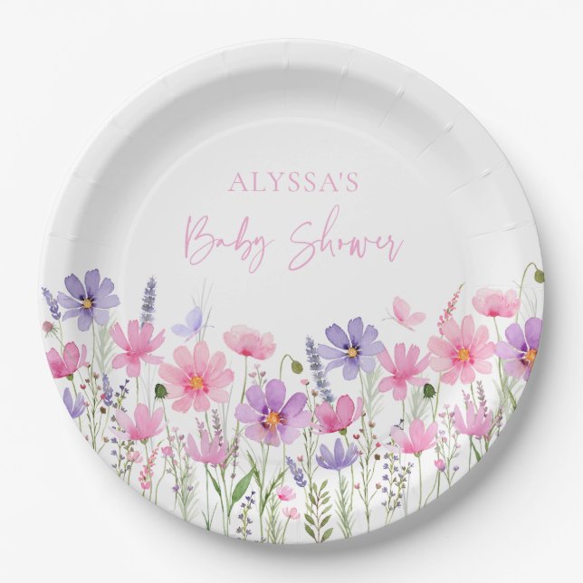 Assiettes En Carton Sweet Pink Baby en Fleur Baby shower Fleur sauvage (Devant)