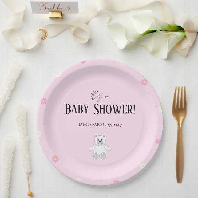 Assiettes En Carton Sweet Pink Teddy Bear Baby Shower Party (Mariage)