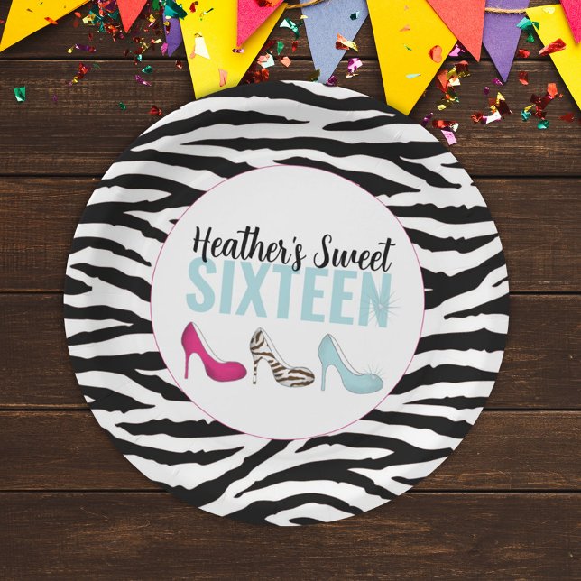 Assiettes En Carton Sweet sixteen Anniversaire Fille Rose Whimsical Ch (Créateur téléchargé)