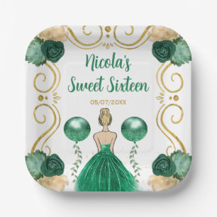 Assiettes En Carton Sweet sixteen Blonde Princesse en vert