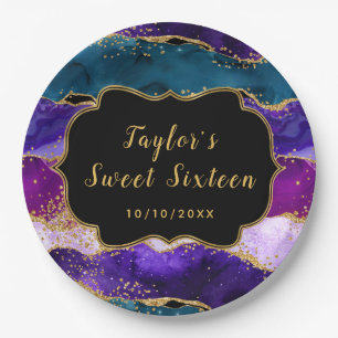 Assiettes En Carton Sweet sixteen d'Agate de Peacock violet et bleu