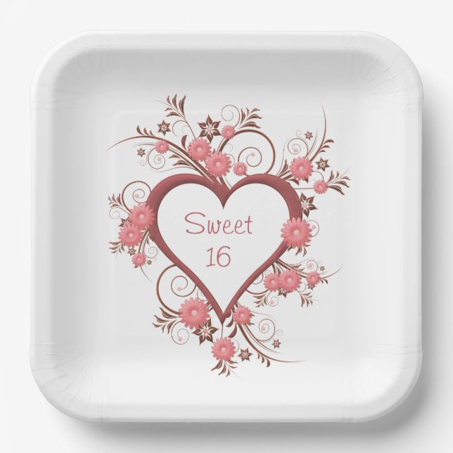 Assiettes En Carton Sweet sixteen de la marguerite et du coeur  (Recto)