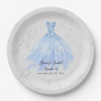 Assiettes En Carton Sweet sixteen de Parties scintillant bleu pâle