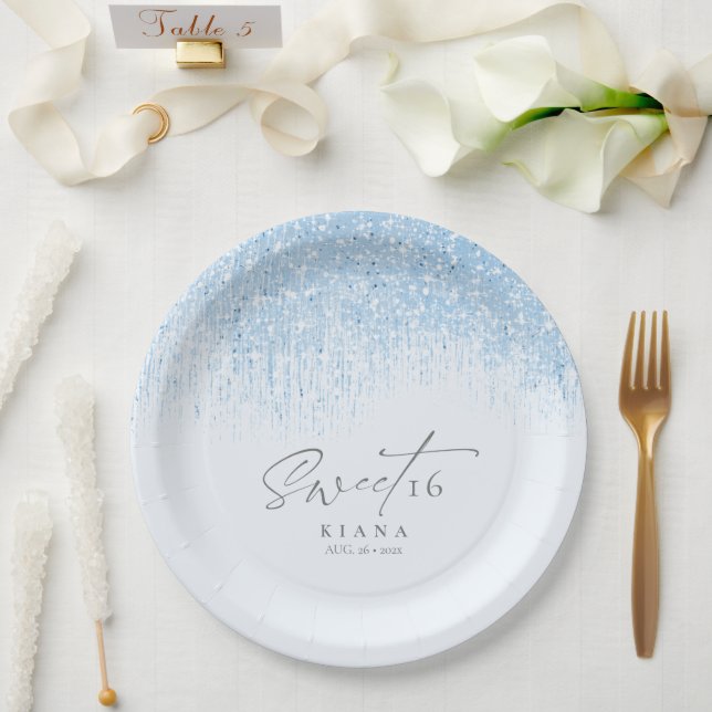 Assiettes En Carton Sweet sixteen étincelant ID912 bleu (Mariage)