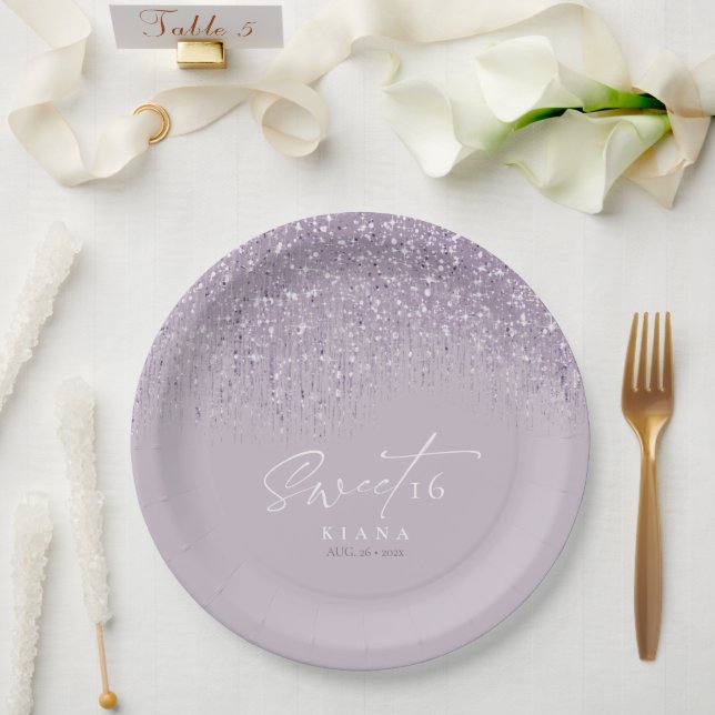 Assiettes En Carton Sweet sixteen étincelant Mauve ID912 (Mariage)