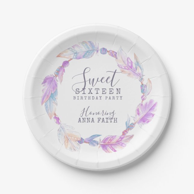 Assiettes En Carton Sweet sixteen fête d'anniversaire boho art plaque (Devant)