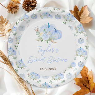 Assiettes En Carton Sweet sixteen Floral Citrouille bleu