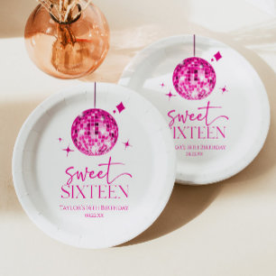 Assiettes En Carton Sweet sixteen Pink Disco Ball 16e fête d'anniversa