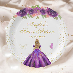 Assiettes En Carton Sweet sixteen Princess Floral Blonde