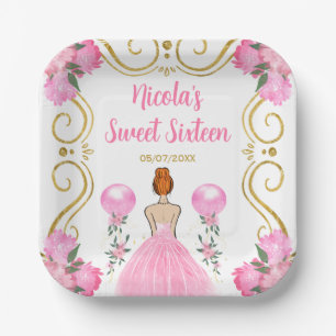 Assiettes En Carton Sweet sixteen Red Hair Princesse en rose