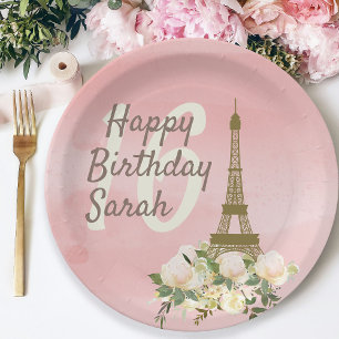 Assiettes En Carton Sweet sixteen Tour Eiffel en or rose