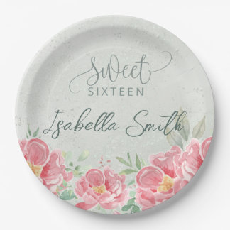 Assiettes En Carton Sweet sixteen vert doux et rose