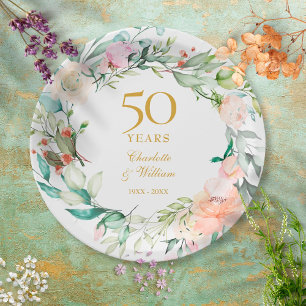 Assiettes En Carton Sweet Summer Roses Garland 50e anniversaire