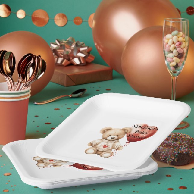 Assiettes En Carton Sweet Teddy Bear Baby shower de ballon coeur (Multi)