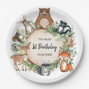 Assiettes En Carton Sweet Woodland Forest Animaux 1er Anniversaire Fêt