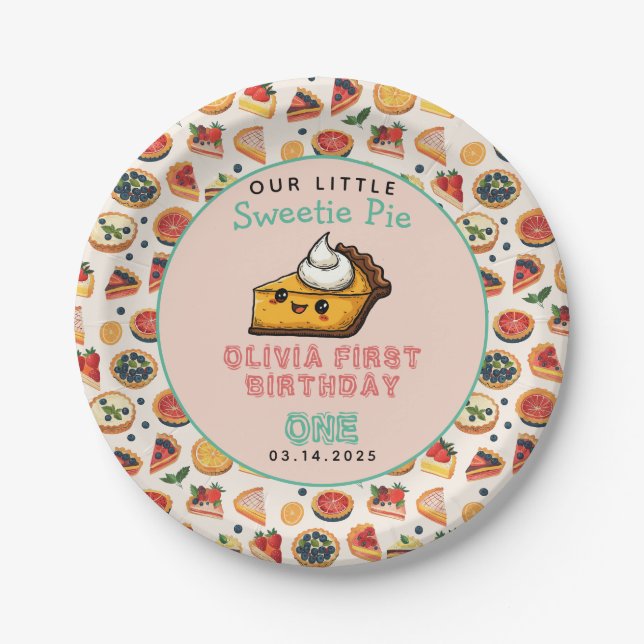 Assiettes En Carton Sweetie Pie - Pi Day 1er Anniversaire (Devant)