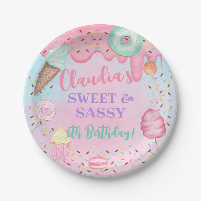 Assiettes En Carton Sweets Candy fille plaque de papier d'anniversaire (Devant)
