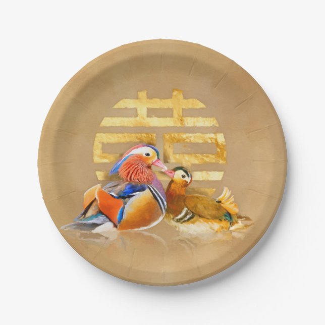 Assiettes En Carton Symbole canard mandarin et double bonheur (Devant)