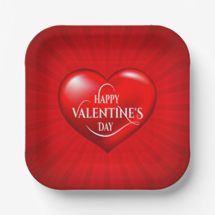 Assiettes En Carton Symbole d'amour rouge 3d en forme de coeur-50420