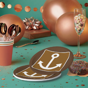 Assiettes En Carton Symbole d'ancre nautique Panneau marron marina