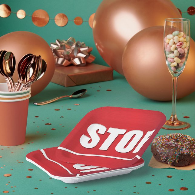 Assiettes En Carton Symbole d'arrêt rouge gras (Créateur téléchargé)