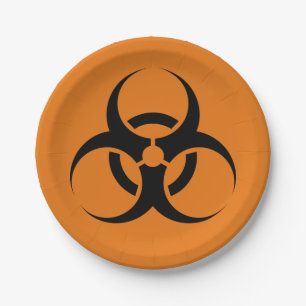 Assiettes En Carton Symbole de Biohazard de Halloween orange et noir