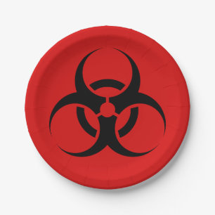 Assiettes En Carton Symbole de Biohazard de Halloween rouge et noir 7"