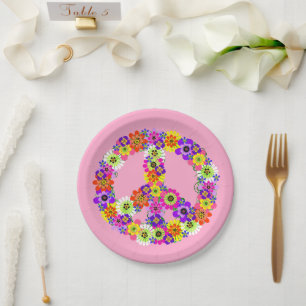 Assiettes En Carton SYMBOLE DE LA PAIX Floral en rose clair