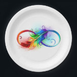 Assiettes En Carton Symbole d'infini avec plume arc-en-ciel<br><div class="desc">Symbole artistique à l'infini avec belle plume arc-en-ciel sur arrière - plan blanc. Style tatouage.</div>